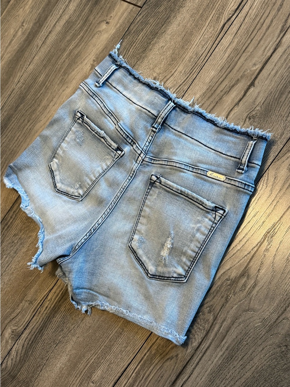 KanCan High Rise Button Fly Distressed Denim Shorts Raw Hem Size L - Picture 8 of 10